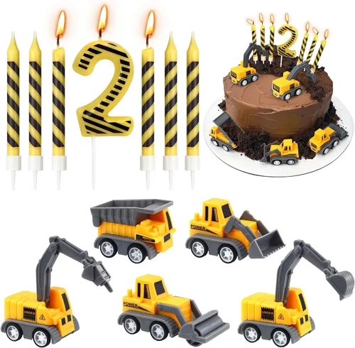 Vista 9 de Velas de cumpleaños de construcción número 1, juego de 12 adornos de construcción para tartas, decoración de pastel de excavadora para cumpleaños