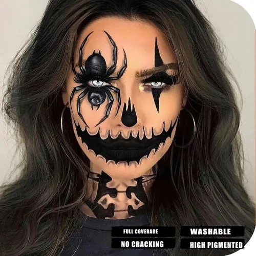 Vista 3 de Pintura corporal negra de Halloween Pintura facial blanca lavable Negro