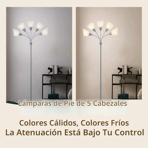 Vista 2 de HonoDing Medusa Lámparas de Pie Lámparas de Pie 5 Cabezales Luz de Lectura Ajustable Pantalla Grande Uso Bombilla E26 A19 Lámparas de Pie para Sala