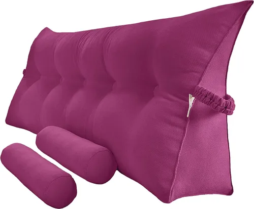 Vista 24 de Peachwell Almohada triangular de lectura para reposo en cama, cojín grande tipo cabecero, respaldo, almohada de cuña con dos almohadas cilíndricas