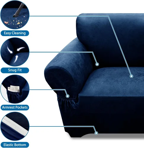 Vista 87 de Fundas para Sillón de 2 Piezas con Cojín en T, Fundas de Aspecto de Cuero para Sofá, Fundas para Sillas, Protector de Muebles Elástico, Funda