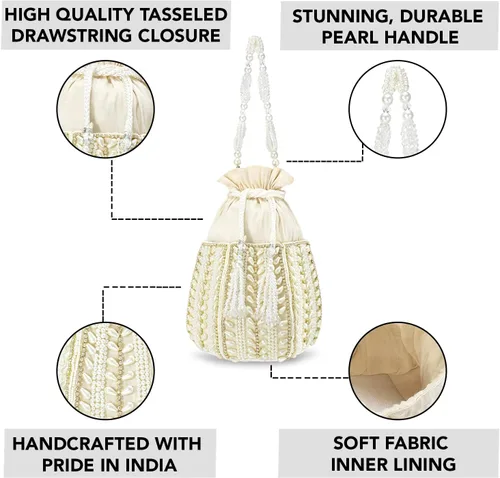 Vista 2 de Aheli Potli Bags for Women Evening Bag Clutch Ethnic Bride Purse with Drawstring