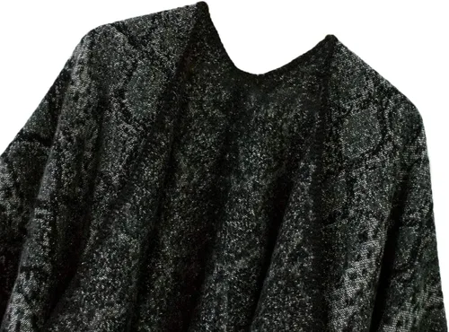 Vista 3 de Chal estilo poncho con frente abierto con patrón vintage capa para mujer