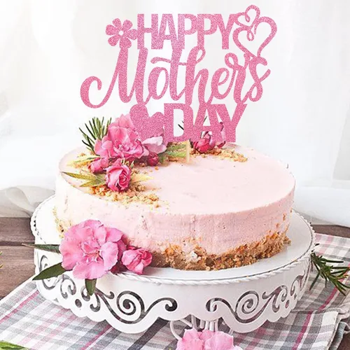 Vista 7 de Rsstarxi 1 paquete de decoración para pastel con flores de purpurina con doble corazón Love Mom Best Mom Best Mom Cake Pick Decoraciones para feliz