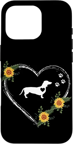 Vista 20 de Dachshund Heartbeat With Paw Prints On Black Case for iPhone 16