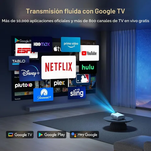Vista 2 de [Usado] Proyector 4K con GoogIe TV, proyector Goiaey 2000 ANSI con WiFi y Bluetooth, aplicaciones oficiales integradas, GoogIe Voice, DoIby Audio