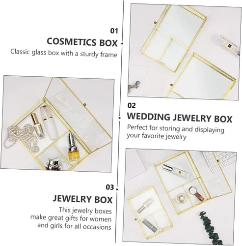 Vista 6 de Homoyoyo Caja de cosméticos de vidrio de escritorio con tapa, organizador de joyas para lápices labiales, pulseras y almacenamiento de maquillaje