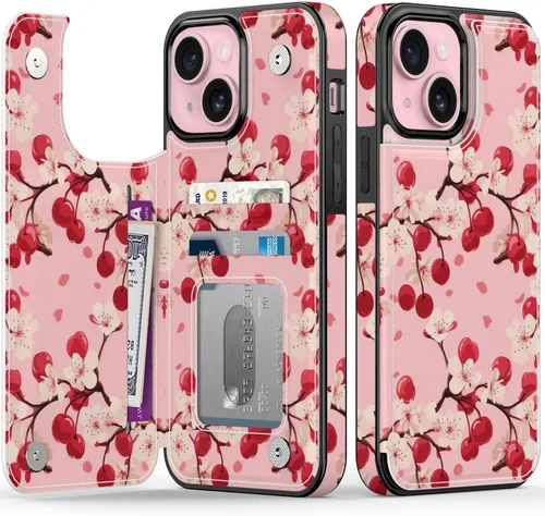Vista 51 de FUNMIKO Funda tipo cartera para iPhone 13 con tarjetero, bloqueo RFID, protección de grado militar y obras de arte impresas con rayos UV, cierre