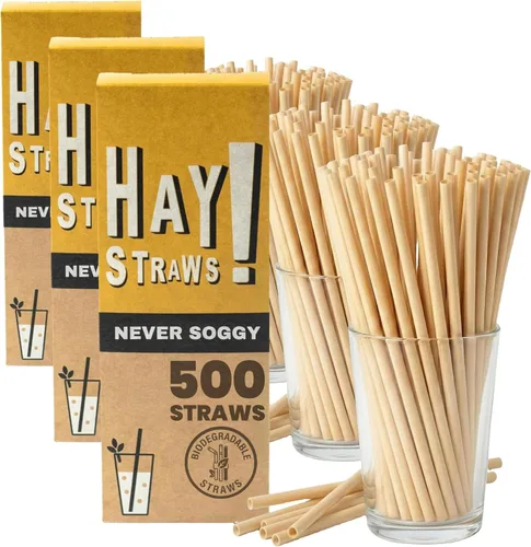 Vista 11 de HAY! Straws Pajitas regulares de 7.75 pulgadas 3000 unidades 100% biodegradables y compostables Duraderas, no se empañan, sin gluten