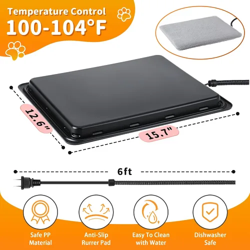 Vista 2 de Almohadilla térmica para mascotas al aire libre con termostato, 30 W, 15.7 x 12.6 pulgadas, para interiores y exteriores, tapete térmico para gatos