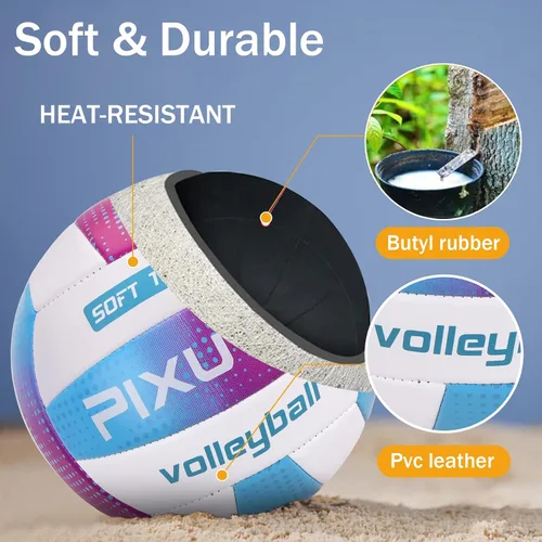 Vista 4 de Voleibols Tamaño Oficial 5, Voleibol Suave para Exterior para Niños, Jóvenes, Adultos, Interior, Parque, Juegos de Playa (Regalo para Principiantes)