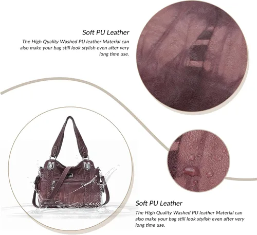 Vista 39 de Angel Barcelo - Bolsa de hombro amplia para mujer, diseño Hobo, cuero lavado
