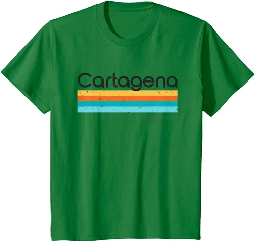 Vista 48 de Camiseta vintage de Cartagena Colombia con diseño retro, Blanco, S