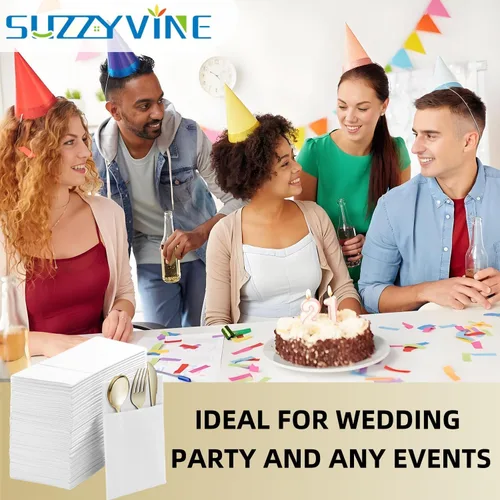 Vista 7 de Servilletas desechables con bolsillo integrado para cubiertos, servilletas tipo tela para bodas, fiestas, elegantes servilletas grandes de lino, 100