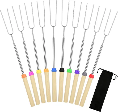 Vista 9 de 6 paquetes de pinchos para s'mores, 81 centímetros de pinchos para malvaviscos para fogata, pinchos extensibles para asar con bolsa, tenedor