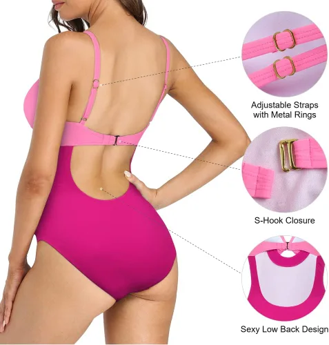 Vista 2 de Hilor Traje de baño de una pieza para mujer, con abertura frontal, sexy, monokini con control de abdomen