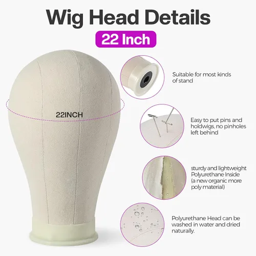 Vista 2 de Neverland Beauty & Health Cabeza de maniquí para peluca de 22 pulgadas con soporte trípode, juego de cabeza de lona para maniquí para fabricación