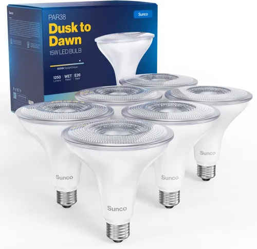 Vista 9 de Sunco - Paquete de 6 focos LED para exteriores, impermeables, PAR38 del anochecer al amanecer, 1250 LM, equivalente a 120 W 15 W, exterior