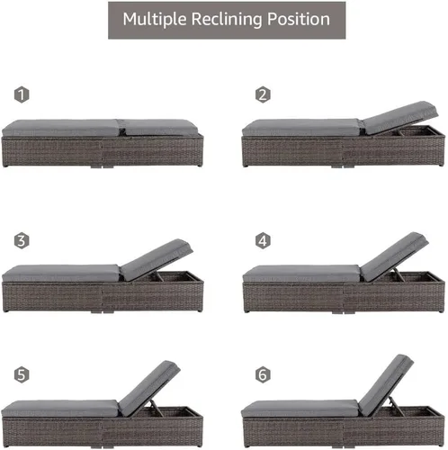 Vista 5 de Patiorama Tumbona para patio al aire libre, elegante silla tumbona reclinable ajustable de ratán para piscina con cojín, mimbre de polietileno gris