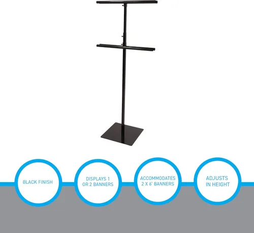 Vista 4 de SSWBasics Soporte ajustable de metal negro para pancartas - Negro - Se adapta a pancartas de 2 x 6