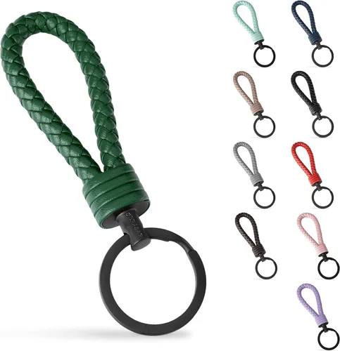 Vista 18 de SERASAR Leather Keychain [Strong] - with Additional Stainless Steel Key Ring for Small Keys - with Gift Box