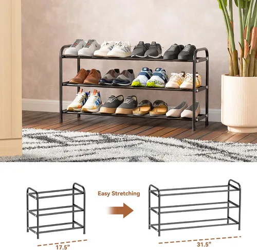 Vista 3 de SUFAUY Zapatero de 3 niveles expandible de 18 a 32 pulgadas, organizador de zapatos ajustable para armario, almacenamiento de zapatos de metal