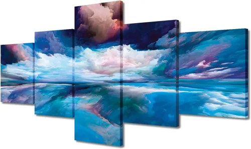 Vista 32 de Pintura en lienzo colorida para sala de estar, 5 paneles, impresiones abstractas sobre lienzo, arte de pared para sala de estar, dormitorio