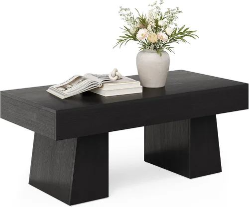 Vista 10 de LITTLE TREE - Mesa de café de granja, mesas de centro rectangulares de madera de 47 pulgadas con base gruesa, muebles modernos de cóctel y té
