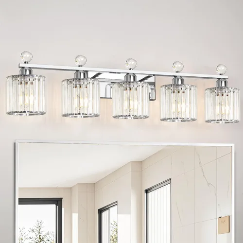 Vista 28 de Lxybcce Moderna lámpara de tocador de baño de cristal, 14 pulgadas, 2 luces, accesorios de luz negra sobre el espejo, fácil instalación e
