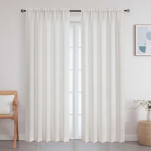 Vista 104 de Cortinas de lino para dormitorio y sala de estar de 96 pulgadas de largo, juego de 2 paneles, con bolsillo para cortinero, filtrado de luz, textura