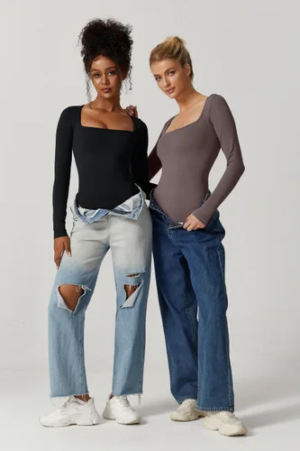 Vista 5 de Meyeeka Body sexy sin costuras para mujer con cuello cuadrado, manga larga