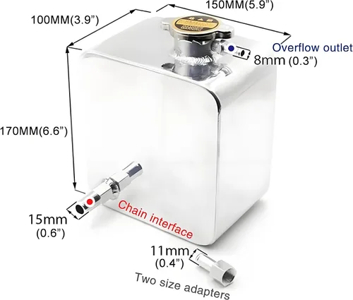 Vista 6 de RYANSTAR Universal 2.5L Depósito de agua refrigerante universal de expansión y desbordamiento, kit completo de cabezal de aluminio de aleación