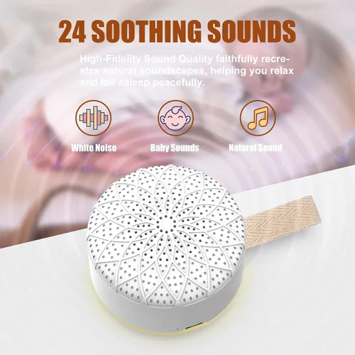 Vista 2 de Máquina de sonido con 24 sonidos relajantes de la naturaleza, máquina portátil de ruido blanco para el hogar, oficina, guardería, temporizador