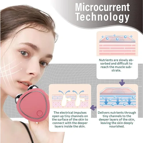 Vista 4 de Pauenz 2023 Dispositivo facial, levanta la cara y aprieta la piel, dispositivo de estiramiento de la piel para mujeres, rosa