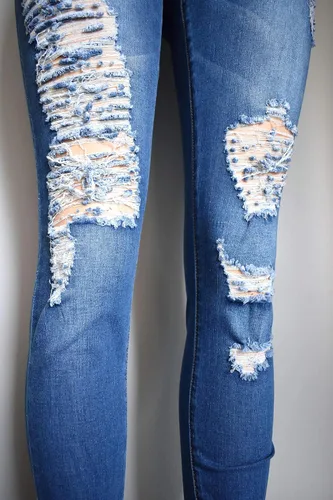 Vista 4 de Aodrusa - Pantalones vaqueros rasgados con cordón elástico en la cintura elástica y hasta el tobillo