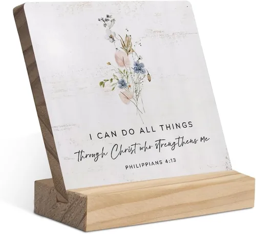 Vista 7 de Su Misericordia es Nueva Cada Mañana Placa de Madera Cristiana con Soporte de Madera, Placa de Madera de Eucalipto con Escritura Bíblica Inspiradora