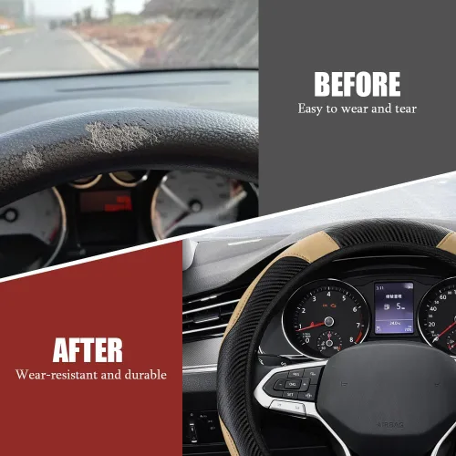 Vista 5 de Funda para Volante de Automóvil, Protector de Volante, Universal 14.5-15 Pulgadas Cuero de Microfibra Transpirable Fundas para Volante de Auto