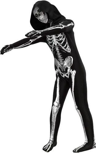 Vista 3 de OEBLD Enterizo unisex Disfraz de Halloween en blanco y negro aterrador compatible con cos como un esqueleto