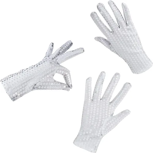 Vista 3 de SATINIOR 3 pares de guantes de lentejuelas plateadas, guantes de malla con purpurina, guantes de baile de lentejuelas para vestido, accesorio