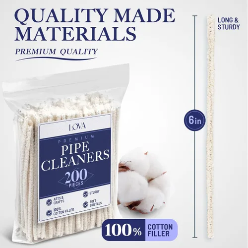 Vista 3 de LOVA Limpiadores de pipas de tabaco de cerdas suaves, 200 cepillos de limpieza de tallo de algodón 100% de 6 pulgadas con alambre flexible