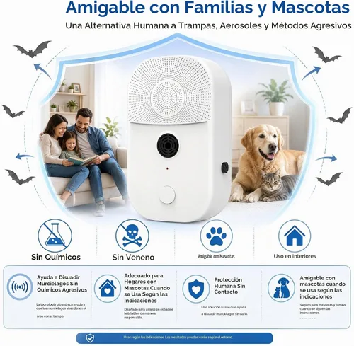 Vista 4 de Enchufe ultrasónico repelente de murciélagos 2026, dispositivos de disuasión de murciélagos para interiores con frecuencia ajustable, exclusión