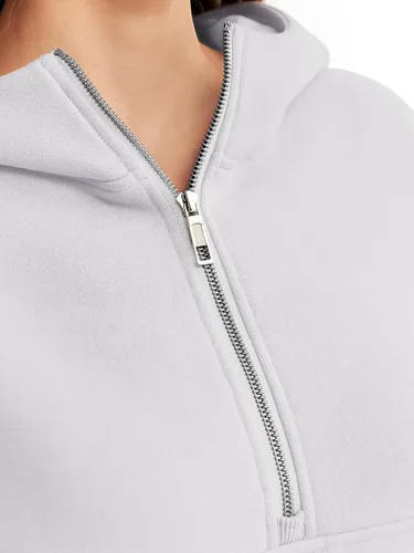 Vista 3 de Trendy Queen Sudaderas con capucha para mujer, con cremallera de un cuarto, sudaderas de gran tamaño, media cremallera con bolsillos, ropa de otoño