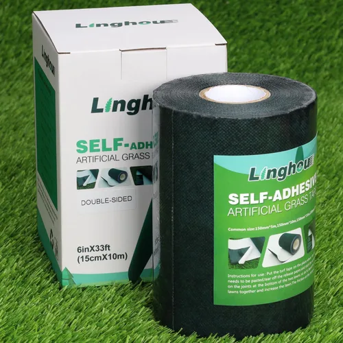 Vista 10 de Cinta de Costura de Césped Artificial de Doble Cara 6" x 16' Cinta de Costura Autoadhesiva para Pisos de Concreto y Madera, Patios, Alfombras