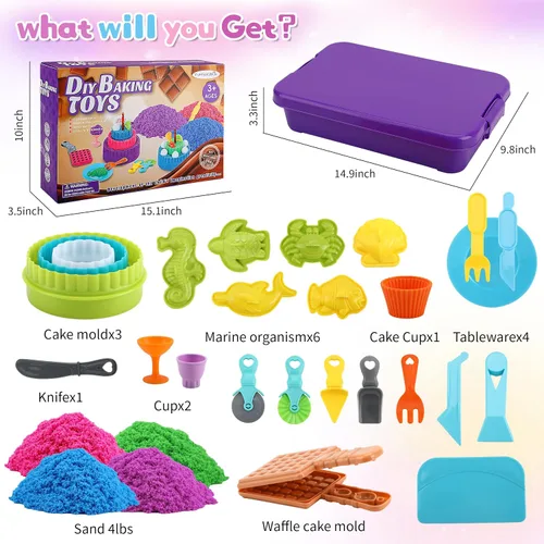Vista 3 de YIDESTARS Kit de juego sensorial: juguete de arte de arena y helado, 4 libras de arena colorida, moldes, herramientas, caja de arena con tapa