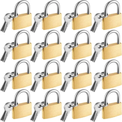 Vista 8 de Kenning 16 candados de latón macizo de 0.98 pulgadas con llave resistente a la intemperie, cerraduras de equipaje, cerradura de maleta, cuerpo ancho