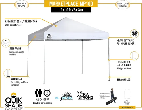 Vista 3 de Quik Shade Marketplace MP100 - Toldo instantáneo de 10 x 10 pies, color blanco