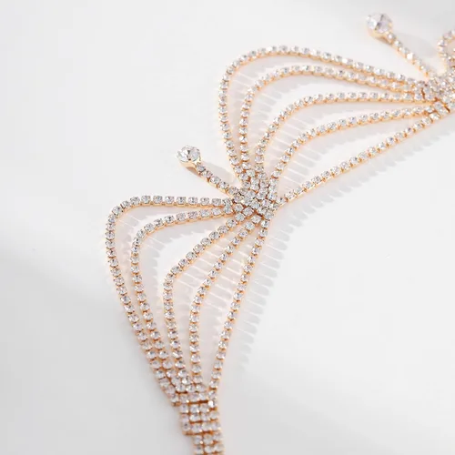 Vista 7 de Cadena de cabeza de diamantes de imitación de novia para mujer, accesorio de boda bohemio, joyería de moda