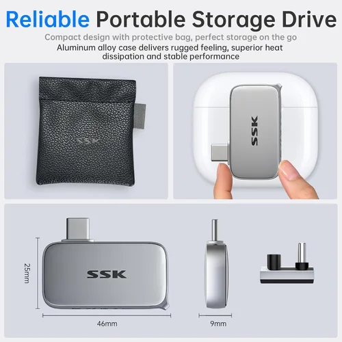 Vista 8 de SSK USBC Drive 512GB Unidad de estado sólido externa portátil SSD hasta
