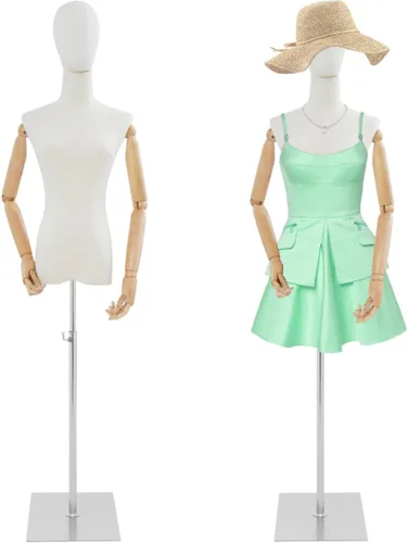 Vista 11 de Vestido de maniquí femenino de altura ajustable de 55 a 80 pulgadas, cuerpo de maniquí con soporte de metal (negro, 55-80 pulgadas)
