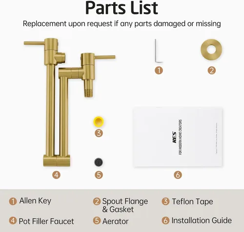 Vista 9 de KES Llenador de Ollas Dorado para Cocina Grifo Plegable de Latón con Doble Articulación Brazo Giratorio Grifo de Fregadero Articulado de Montaje